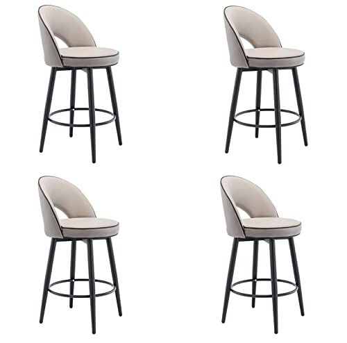 LKHGTR 360 ° Schwenkfamilie Stuhl Barhocker Barhocker Set von 4, gepolsterte Lederzählerhohe für Pub Island, Black Metallbeine Schwarze Fußstütze für Pub Home Bars Dining Room (Farbe Made in China von LKHGTR