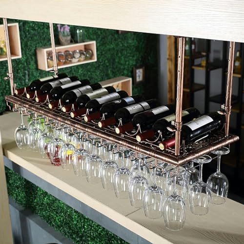 LKHGTR Bareinheit Floating Regale Wand, montierte Weinregale, hängende Weinflaschenhalter Decke Weinglas Rack Goblet Stemware Racks, 140 * 35 cm Made in China von LKHGTR
