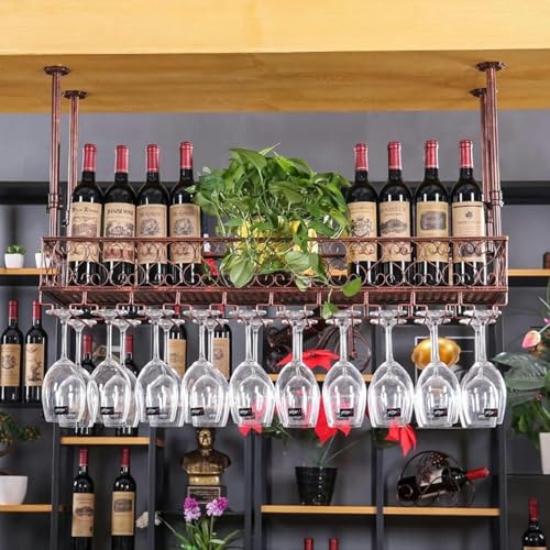 LKHGTR Bareinheit schwimmende Regale Wand, montierte Weinregale, Weinflaschenhalter Decke Hanging Metall Eisen Weinglas Rack Goblet Stemware Racks Bar Home Decor, 60 * 25 cm Made in China von LKHGTR