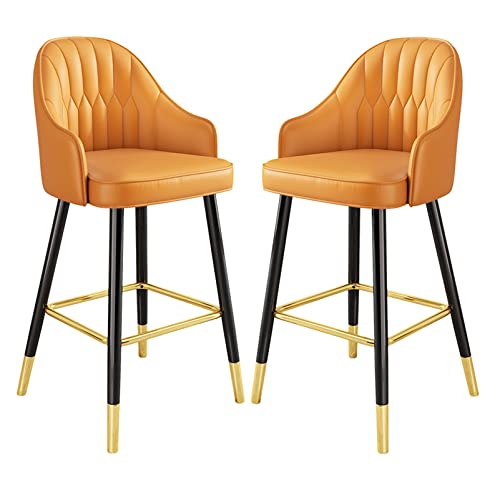 LKHGTR Barhocker Set 2, Bar Height Barhocker mit Back 65/75 cm hohe Stühle für Kücheninsel Moderne Barstühle mit künstlichem Lederpolsterhochstuhl, Sitz von 2 (Orange 65 cm) Made in China von LKHGTR
