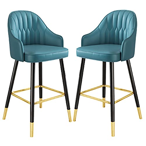 LKHGTR Barhocker Set von 2, Bar Height Barhocker mit Back 65/75 cm hohe Stuhl für Kücheninsel Moderne Barstühle mit Kunstlederpolsterhochstuhl, Sitz von 2 (Blue 65 cm) Made in China von LKHGTR