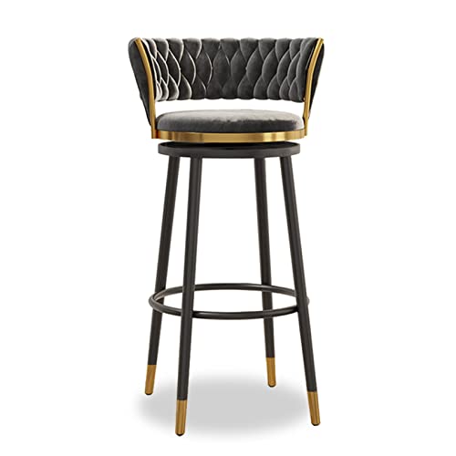LKHGTR Barstil Family Chairss Set mit 1/2/3/4 Frühstücksküchentischhocker mit Rückenlehre und Metallbeinen, Velvet Fabric Bar Stühle Hochhocker für Kücheninseln/Home Bar Grey (1PCS 75 Made in China von LKHGTR