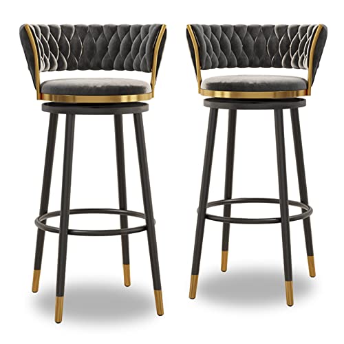 LKHGTR Barstil Family Chairss Set mit 1/2/3/4 Frühstücksküchtzähler Hocker mit Rückenlehne und Metallbeinen, Velvet Fabric Bar Stühle Hochhocker für Kücheninseln/Home Bar Grey (2PCS 65 Made in China von LKHGTR