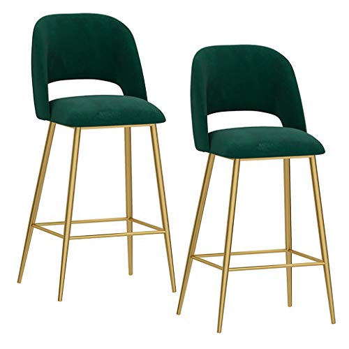 LKHGTR Barstühle 2, Thekenhöhe Barhocker mit Rückenlehne, hoher Hocker mit goldenem Metallbein und Samtkissen, Küchenfrühstückstuhl mit Fußstütze Max. Laden Sie 200 kg (Green 65 cm (25) Made in China von LKHGTR
