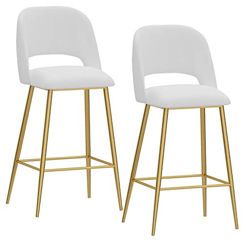 LKHGTR Barstühle 2, Thekenhöhe Barhocker mit Rückenlehne, hoher Hocker mit goldenem Metallbein und Samtkissen, Küchenfrühstückstuhl mit Fußstütze Max. Laden Sie 200 kg (Weiß 75 cm (29) Made in China von LKHGTR
