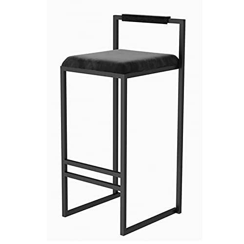 LKHGTR Barstühle 65 cm/75 cm Höhe Metallrahmen Moderne Samt Stoffstühle mit Rückenlehne und Fußbalken für Schreibtisch/Esszimmer/Laden (grau 65 cm) (schwarz 76 cm) Made in China von LKHGTR