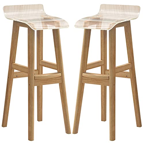 LKHGTR Barstühle Massivholz Barstool, Moderne Möbel Kücheninsel Restaurant Hochhocker mit Rückenlehne und Acrylkissen, 2 Stcs (Größe: 60 cm, Farbe: Blau) (transparent 60 cm) Made in China von LKHGTR