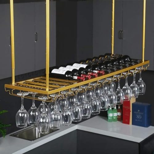 LKHGTR Deckenweinglasregale, Deckenhänge Weinflaschenhalter, Stielregale Metallweinbecher Rack Bar Esszimmer Aufbewahrung Weinregal, Gold, 60 × 35 cm Made in China von LKHGTR