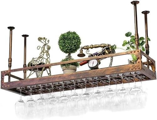 LKHGTR Deckenweinregale, verstellbare Höhe hängende Weinglashalterin, wandmontierte Weinflaschenbalkenstange Hängende Stielbecherhalter, Bronze, 60 × 35 cm (24 × 14 Zoll) Made in China von LKHGTR