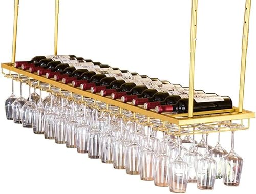 LKHGTR Deckenweinregale Einstellbare Höhe/Wandmontage Hanging Weinflaschenhalter/Metall Eisenweinglas Rack Goblet Stemware Racks/schwimmendes Weinregal/Hangweinhalter GOL, 60x30 cm Made in China von LKHGTR