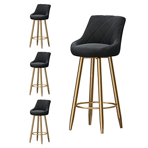 LKHGTR Family Stool Bar Stool Bar Stools Set von 4, samtpolsterte Barhocker mit Rücken, Stuhlstuhlmetallbeinen in Gold, 65 cm H -Sitzhöhe (schwarz 65 cm) (schwarz 75 cm) Made in China von LKHGTR