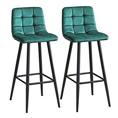 LKHGTR Family Stool Bar Stuhl Barhocker Küchentischtühle Set mit 2 Samtfrühstückstühlen mit Metallbeinen und Rückenlehne, hohe Hocker für Kücheninsel/Heimatbar, Sitzhöhe 75 cm Made in China von LKHGTR