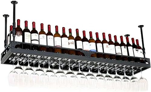 LKHGTR Hängende Weinhalterin aus Decken-/Wandweinregal für Weinflaschen/wandmontierte Weinflaschenregale/schwimmendes Weinregal und Glasregal Set Wall für Küche, Dining RO, 100x35 cm Made in China von LKHGTR