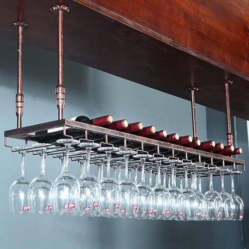 LKHGTR Metalldecke Weinglashalter, hängende Weinstielbecher -Rack, Vintage Wine Flaschenregal für Kitchen Bar Pub Restaurants, Bronze, 60 × 30 cm (24 × 12 Zoll) Made in China von LKHGTR