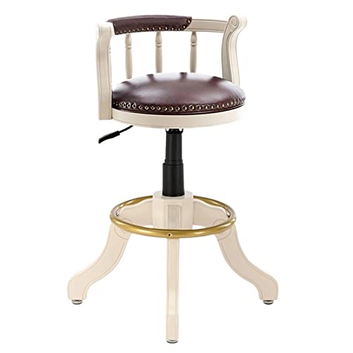 LKHGTR Retro Gebogene Gummi -Massivholz -Stuhl -Stuhl -Stuhl -Stuhlhocker mit Rückenlehne, Verstellbarer Höhe Schwenkstuhl, runder Kuhledersitz, Massive Holzbeine, für nackte (braune B) Made in China von LKHGTR