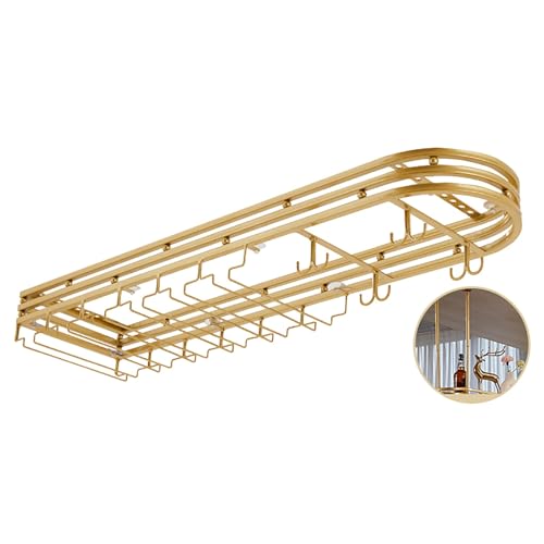 LKHGTR Schwimmender Metallweinregal mit hängenden Weinglas Regale Eisenausstellungsständer für Home Bar Esszimmer Küche, Gold-Light_38x16x25.5cm Made in China von LKHGTR