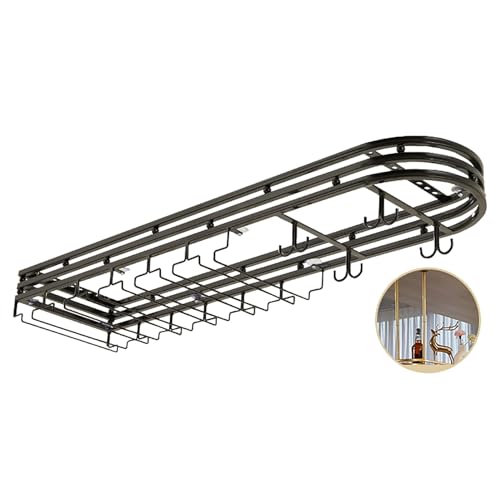 LKHGTR Schwimmender Metallweinregal mit hängenden Weinglas Regale Eisenausstellungsständer für Home Bar Esszimmer Küche, Schwarze Nr. Lights_38x16x25.5cm Made in China von LKHGTR