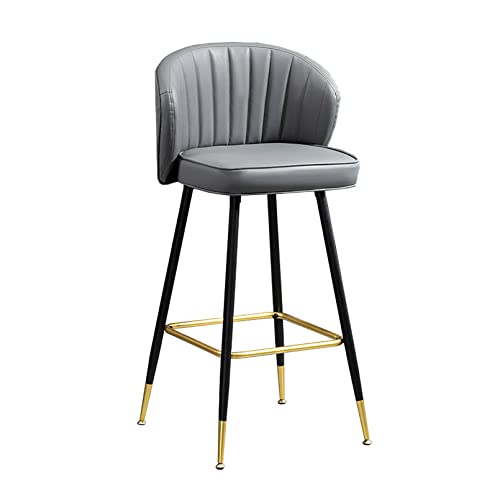 LKHGTR Thekenhocker mit Rücken, Armless Design Bar Stuhl für Kücheninseln oder Bar -Zähler, PU -Leder-/Samtsitz, Schwarze Metallbeine, Sitzhöhe 64/74 cm, grau (PU -Lederhöhe 74 cm) Made in China von LKHGTR