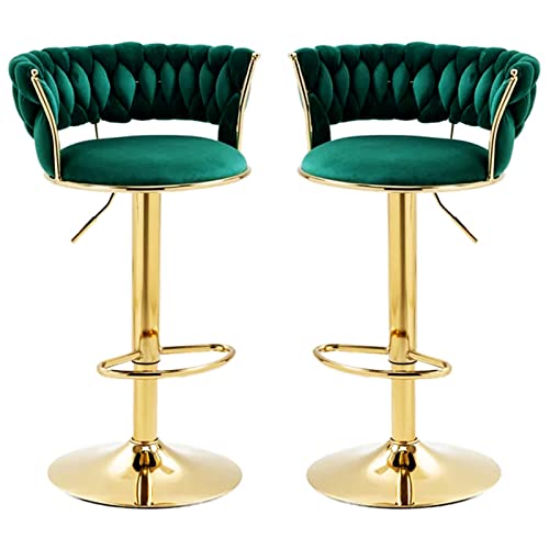 LKHGTR Velvet Back Bar Stühle 2 Stcs, drehende Hochstühle, Hausküchenküche Theke Barhocker mit Goldener Fußstützenbasis, einstellbare 65-80 cm (Farbe: weiß) (dunkelgrün) Made in China von LKHGTR