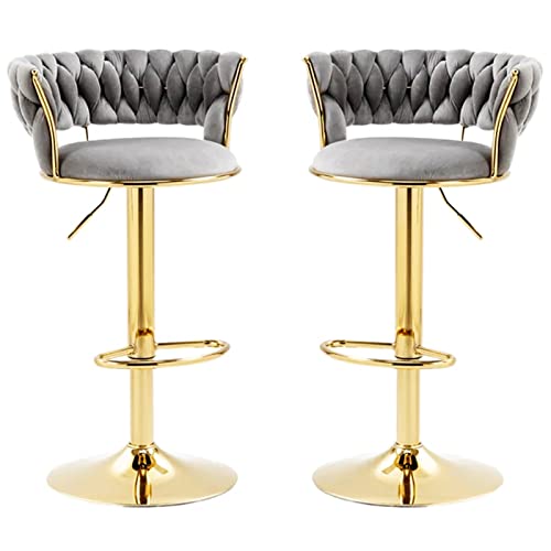 LKHGTR Velvet Back Bar Stühle 2 Stcs, schwenkbare Hochstühle, Hausküchen-Essschalter Barhocker mit Goldener Fußstützenbasis, einstellbare 65-80 cm (Farbe: weiß) (grau) Made in China von LKHGTR