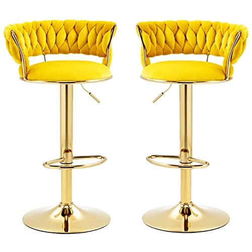 LKHGTR Velvet Back Bar Stühle 2 Stcs, schwenkbare Hochstühle, Hausküchenküche Theken Barhocker mit Goldener Fußstützenbasis, einstellbare 65-80 cm (Farbe: weiß) (gelb) Made in China von LKHGTR