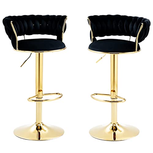 LKHGTR Velvet Back Bar Stühle 2 Stcs, schwenkbare Hochstühle, Hausküchenküche Theken Barhocker mit Goldener Fußstützenbasis, einstellbare 65-80 cm (Farbe: weiß) (schwarz) Made in China von LKHGTR