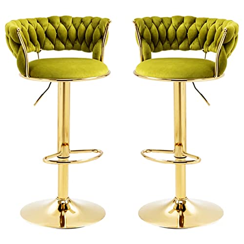 LKHGTR Velvet Back Bar Stühle 2 Stks, drehende Hochstühle, Hausküchen-Essschalter Barhocker mit Goldener Fußstützenbasis, einstellbare 65-80 cm (Farbe: weiß) (hellgrün) Made in China von LKHGTR