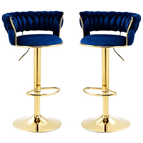 LKHGTR Velvet Back Barstühle 2 St., drehende Hochstühle, Hausküche Essschalter Barhocker mit Goldener Fußstützenbasis, einstellbare 65-80 cm (Farbe: weiß) (blau) Made in China von LKHGTR