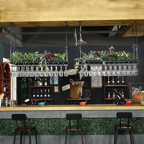 LKHGTR Wandmontierte Weinregal, Metall Deckenglasflaschenhalter, rustikale Display -Lagerregale mit Stielregal für unterschrank, küche, bar, schwarz, 120 x 30 cm Made in China von LKHGTR