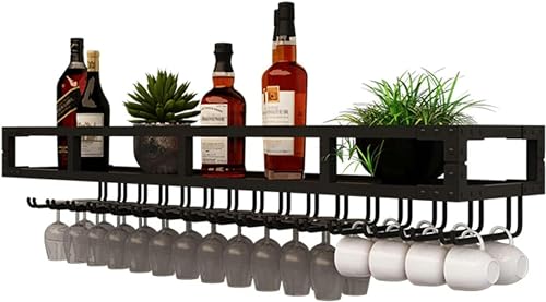 LKHGTR Wandmontierte Weinregal und Glashalter, Haus- und Küchenwanddekoration Weinregal, Weinflaschenhalter für Home Bar, Esszimmer, Küche, Schwarz, 80x25x16 cm Made in China von LKHGTR