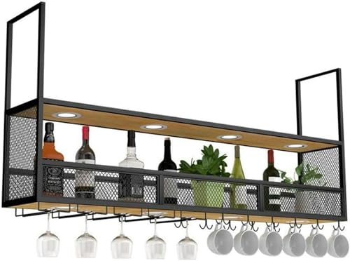 LKHGTR Wandmontierte Weinregale Holz schwarz | Deckenhänge Weinhalter Metall | Würfel Hängende Weinflaschenhalter | Holz schwimmende Regale Wandregal Wohnkultur, 100 × 30 × 80 cm Made in China von LKHGTR