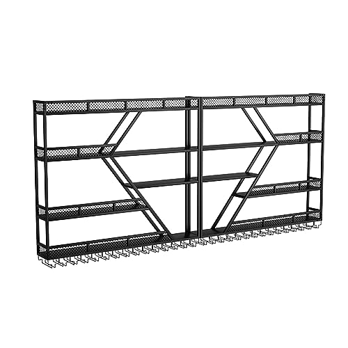 LKHGTR Weinregal Metall Weinflasche & Glas Rack Bar Einheit Floating Regale Eisenausstellungsständer Weinhalter Bar Lagerstange, Black-240x20x123cm Made in China von LKHGTR