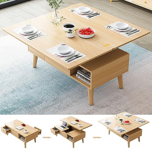 Lift Top Wood Couchtisch mit Aufbewahrung, Mitteltisch für Wohnzimmer, 3 in 1 Multifunktions moderner Couchtisch mit verstecktem Fach, Endtische konvertiert zum Esstisch für den Empfang Made in China von LKHGTR