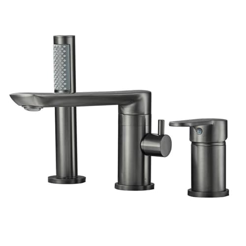 Moderner Bademischer Tippen Sie mit Duschwasserfall Badewanne TAP 3 Löcher 360 ° Rotation Ein Griff Messing Heiße oder kalte Duschmischer Tipp für Badewanne Wasserhahn Set Grau Made in China von LKHGTR