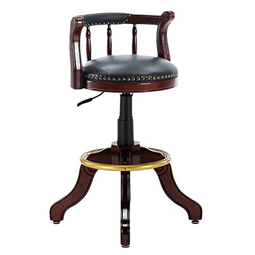 Retro gebogene Gummi -Massivholz -Stuhl -Stuhl -Stuhl -Stuhlhocker mit Rückenlehne, verstellbarer Höhe Schwenkstuhl, runder Kuhledersitz, massive Holzbeine, für nackte (schwarz a) Made in China von LKHGTR