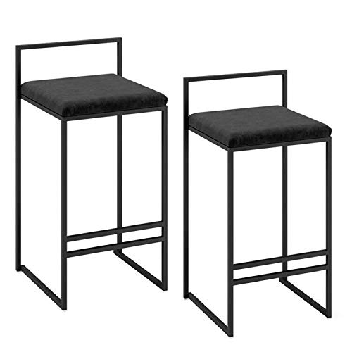 Set von 2 Bar Stuhl Bar Height Bar Stühle Velvet Polster Sitz schwarzer Metallbeine moderne Sitzgelegenheiten mit Rückenlehne für Frühstück Café Küchentheke (schwarze Sitzhöhe 75 cm) Made in China von LKHGTR