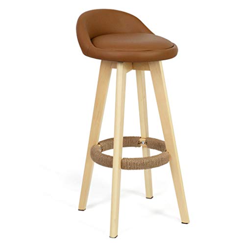 Speisesatzuhl schwenkbar PU -Sitz Family Stuhl Barhocker Barhocker Massivholz Beine natürlicher Vintage High Stool für Pub Cafeteria Esszimmer Restaurant Bar Maximal Ladung (Brown 73 cm) Made in von LKHGTR