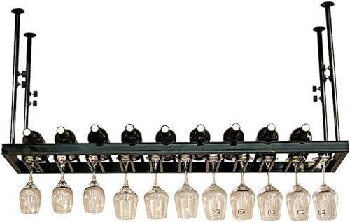 Wandmontage Weinregal/Deckenmontage Hanging Weinflaschenhalter/Metall Eisenweinglashalter Hocher Tassenhalter/einstellbare Höhe hängende Weinhalterin, 60 x 30 cm (23,6 x 11,8 Zoll) Made in China von LKHGTR