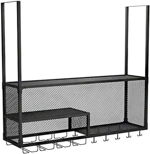 Wandmontierte Weinregal Haushaltsweinregalhalter, Deckenmontage Hängende Weinflaschenhalter Weinglas Rack Goblet Stemware Racks Vintage Style Dekoration Applica, Schwarz, 100x30x45cm Made in China von LKHGTR