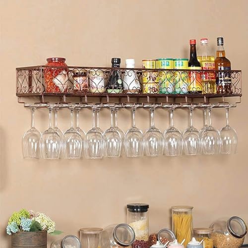 Weinregal Europäischer Stil Eisenwand, montiertes Weinglasregal Muster Kantenschutz Design Umgekehrter Becherhalter wasserdicht und Verschleiß, resistenter einfacher Flaschenhalterwein, Bronze, 60 * von LKHGTR