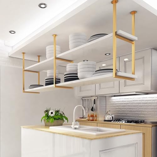 Weinregal Weinflasche Rack - Hanging Display Ständer Eisen Massivholz Küchenküchenlagerregal Multifunktionales C -schwimmende Regale Pflanzenständer dekorative Ständer, Gold -100 * 30 * 80 cm Made in von LKHGTR