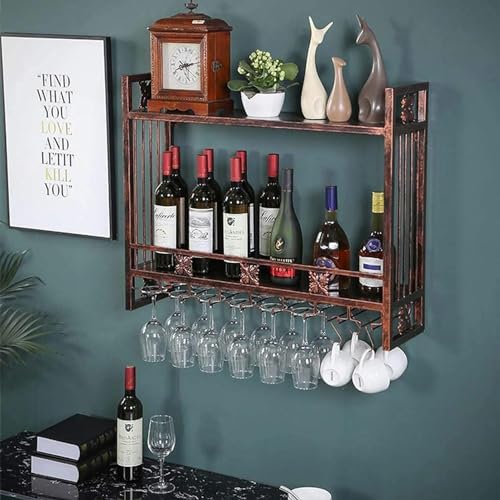 Weinregalwand, doppelt montiert, Schicht Aufbewahrung europäischer invertierter Eisen Weinglas Rack Industrieflaschenhalter Weinregal mit Haken für Bars, Restaurants, Häuser, Bronze, Länge 100*Breite Weinregalwand, doppelt montiert, Schicht Aufbewahrung europäischer invertierter Eisen Weinglas Rack Industrieflaschenhalter Weinregal mit Haken für Bars, Restaurants, Häuser, Bronze, Länge 100*Breite von LKHGTR