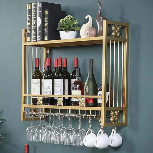 Weinregalwand, doppelt montiert, Schicht Aufbewahrung europäischer invertierter Eisen Weinglas Rack Industrieflaschenhalter Weinregal mit Haken für Bars, Restaurants, Häuser, Gold, Länge 80*Breite 22 Weinregalwand, doppelt montiert, Schicht Aufbewahrung europäischer invertierter Eisen Weinglas Rack Industrieflaschenhalter Weinregal mit Haken für Bars, Restaurants, Häuser, Gold, Länge 80*Breite 22 von LKHGTR