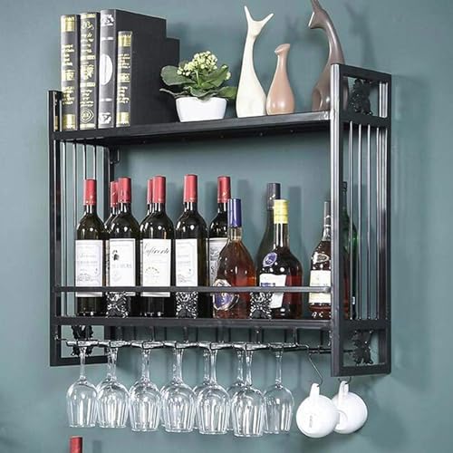 Weinregalwand, doppelt montiert, Schicht Aufbewahrung europäischer invertierter Eisen Weinglas Rack Industrieflaschenhalter Weinregal mit Haken für Bars, Restaurants, Häuser, Schwarz, Länge Weinregalwand, doppelt montiert, Schicht Aufbewahrung europäischer invertierter Eisen Weinglas Rack Industrieflaschenhalter Weinregal mit Haken für Bars, Restaurants, Häuser, Schwarz, Länge von LKHGTR