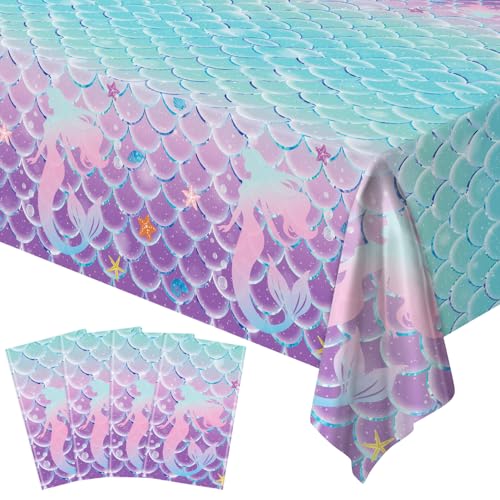 4 Stück Meerjungfrau Tischtuch Unter Dem Meer Tischtuch Prinzessin Tischdecke Ozean Tischdecken Meerjungfrau Geburtstag Dekorationen Kindergeburtstag Party Zubehör Prinzessin Party Dekor 86 x 51 Zoll von LKITMIUT