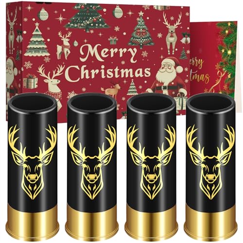 Hirschkopf Plastik Schnapsgläser, Weihnachtsgeschenkbox Grußkarte mit 4 Stück, für Männer und Frauen, Hochzeitsfeier, Weihnachten, 12GA Hirsch Jagdgeschenke für Jäger, Kleine Schnapsbecher, Schwarz von LKKCHER NOVELTY