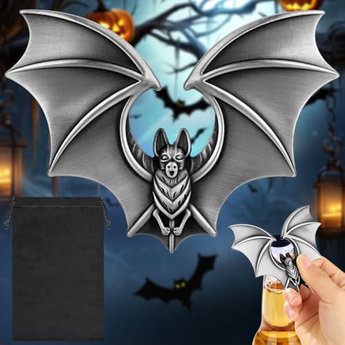 LKKCHER Fledermaus Bier Flaschenöffner, Goth Halloween Bier Geschenke, Bat Halloween Deko Geschenke für Männer, Fledermaus Weihnachtsgeschenke Geburtstagsgeschenk für Männer, Silber von LKKCHER
