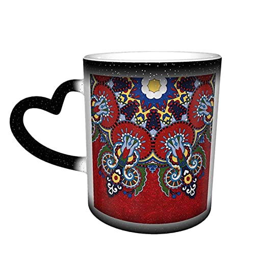 Keramiktasse Russische und ukrainische Spitze wie Blumen Blätter Kunstwerk Kaffeetasse Lustige Farbwechsel Reisebecher Keramik Wärmeempfindliche Tasse 330ml von LKKPT