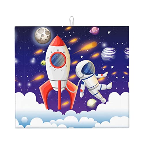 Universe Astronaut Rakete Galaxy Abtropfmatte für Küche – schöne volldruckabsorbierende Abtropfmatte, hält Theken trocken und stilvoll von LKLDDPZB
