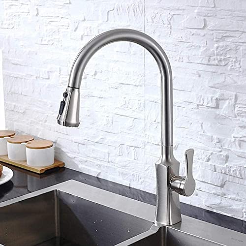 LKLNCXC Küchenarmatur Schwarz Küchenarmatur mit herausziehbarer Brause und einziehbarem Dreh-Einhebel-Heiß- und Kaltarmatur, Kupferkonstruktion, Stretch-Design, ideal für Küchenspüle, Einheitsgröße von LKLNCXC